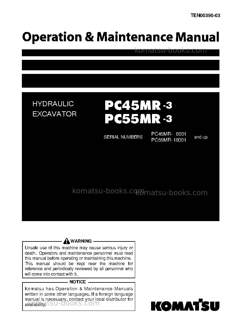 Komatsu pc55mr-3jpn Operation manual cover Komatsu pc55mr-3jpn Operation manual cover
