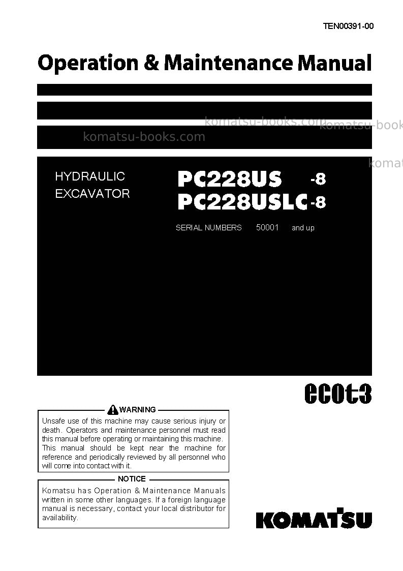 Komatsu pc228uslc-8jpn Operation manual cover Komatsu pc228uslc-8jpn Operation manual cover