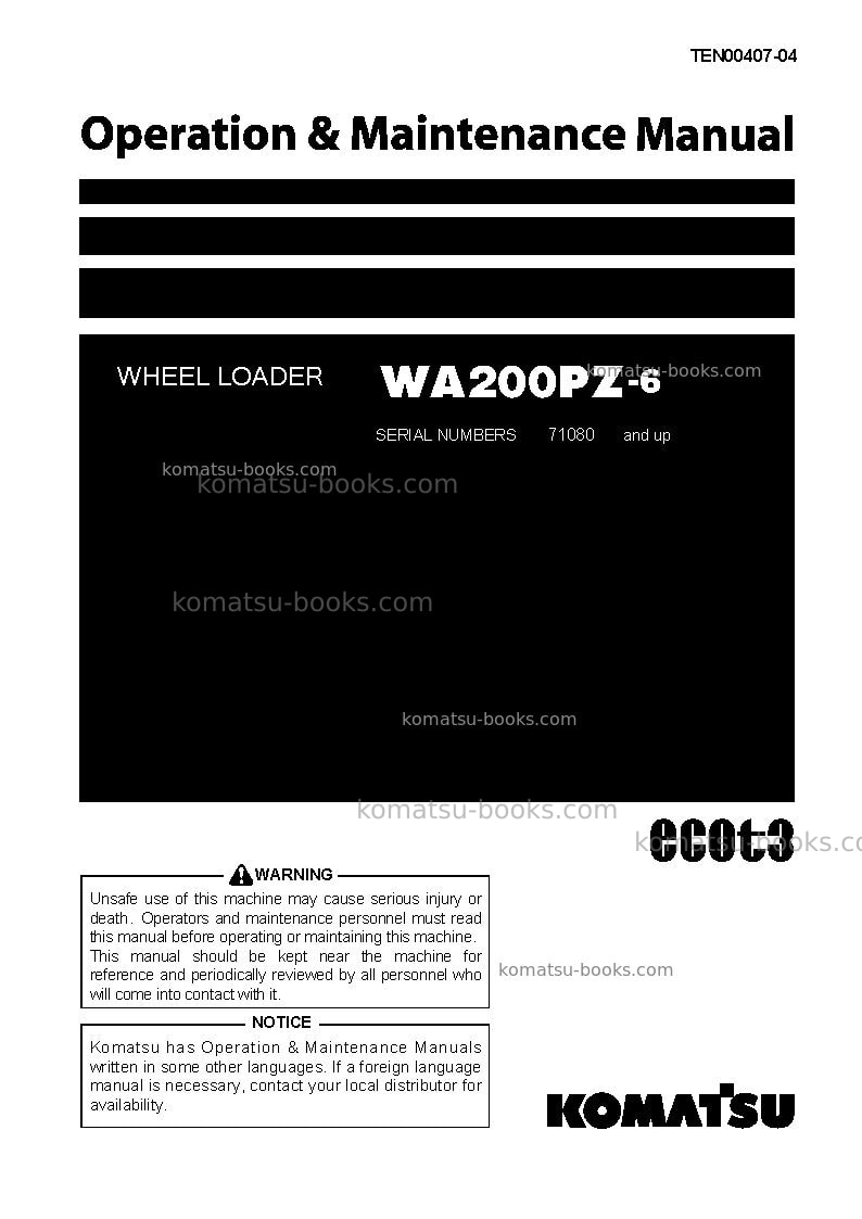 Komatsu wa200pz-6jpn-for n. america Operation manual cover