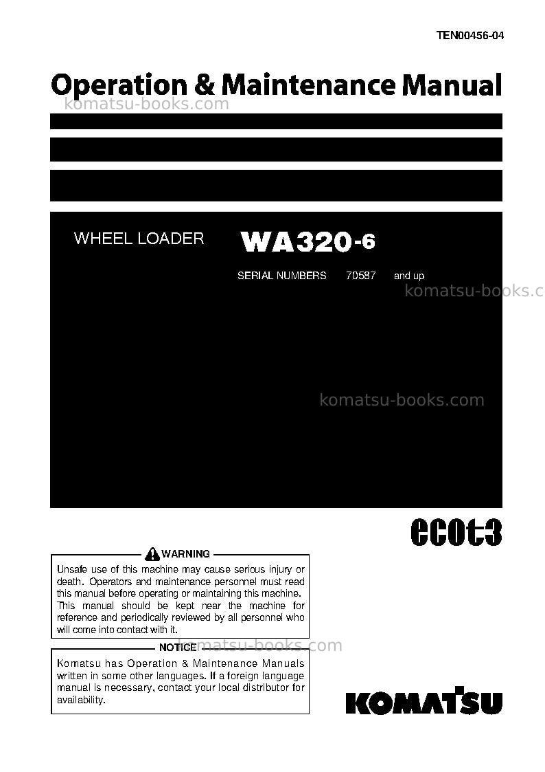 Komatsu wa320-6jpn-for n.america Operation manual cover
