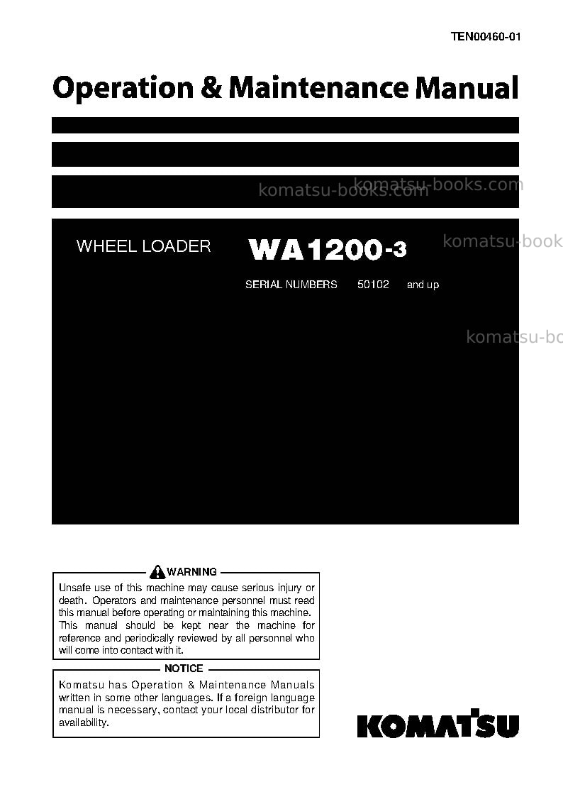 Komatsu wa1200-3jpn Operation manual cover Komatsu wa1200-3jpn Operation manual cover