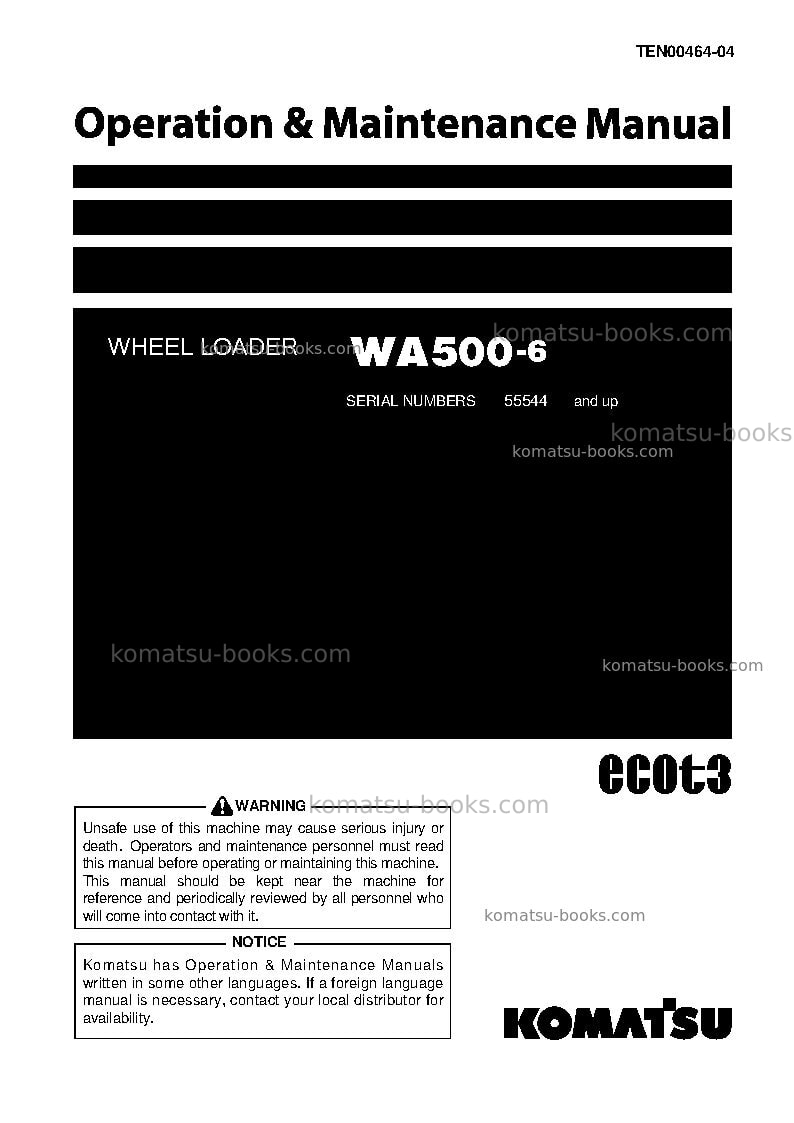 Komatsu wa500-6jpn-for n. america Operation manual cover Komatsu wa500-6jpn-for n. america Operation manual cover