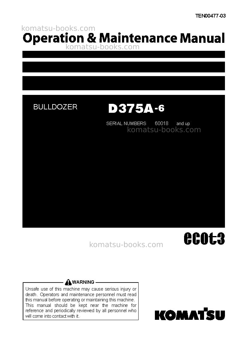 Komatsu d375a-6jpn Operation manual cover Komatsu d375a-6jpn Operation manual cover