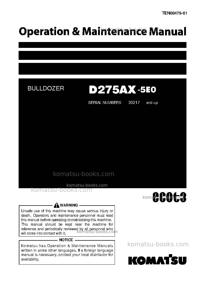 Komatsu d275ax-5jpn-e0 Operation manual cover Komatsu d275ax-5jpn-e0 Operation manual cover
