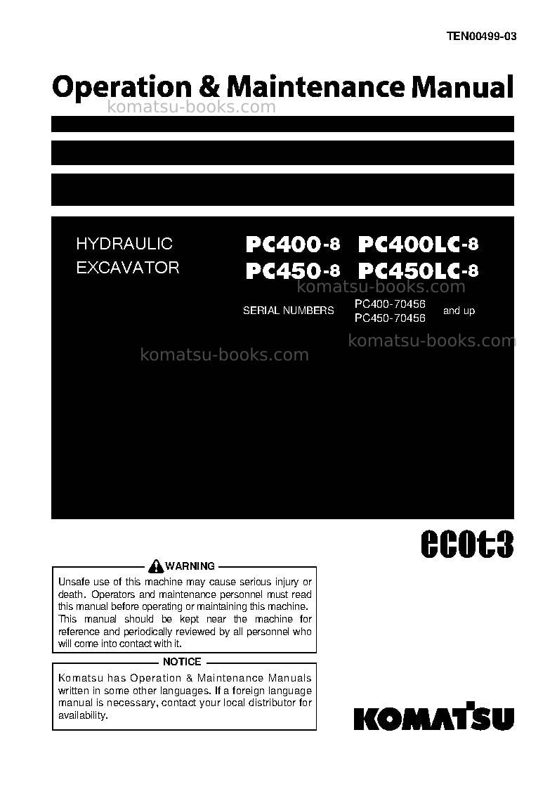 Komatsu pc450-8jpn-work equipment grease 500h Operation manual cover Komatsu pc450-8jpn-work equipment grease 500h Operation manual cover