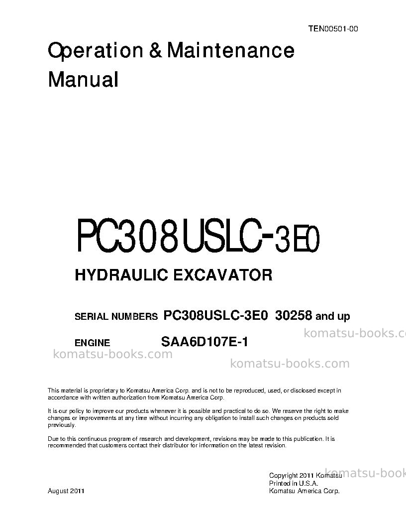 Komatsu pc308uslc-3jpn-e0 Operation manual cover Komatsu pc308uslc-3jpn-e0 Operation manual cover
