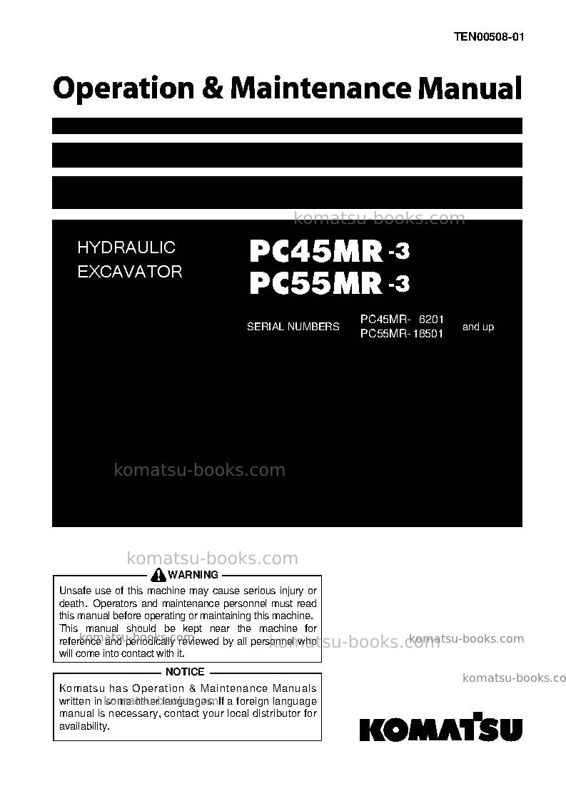 Komatsu pc55mr-3jpn Operation manual cover