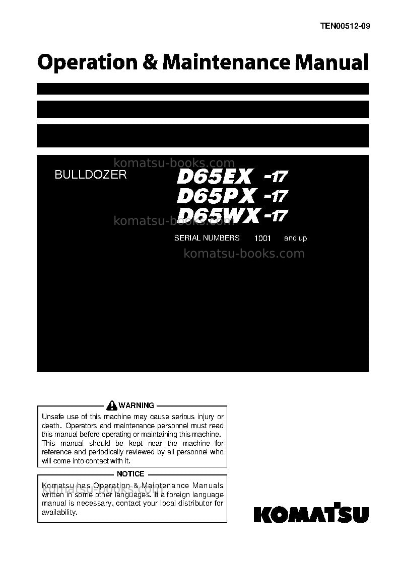 Komatsu d65ex-17jpn Operation manual cover Komatsu d65ex-17jpn Operation manual cover