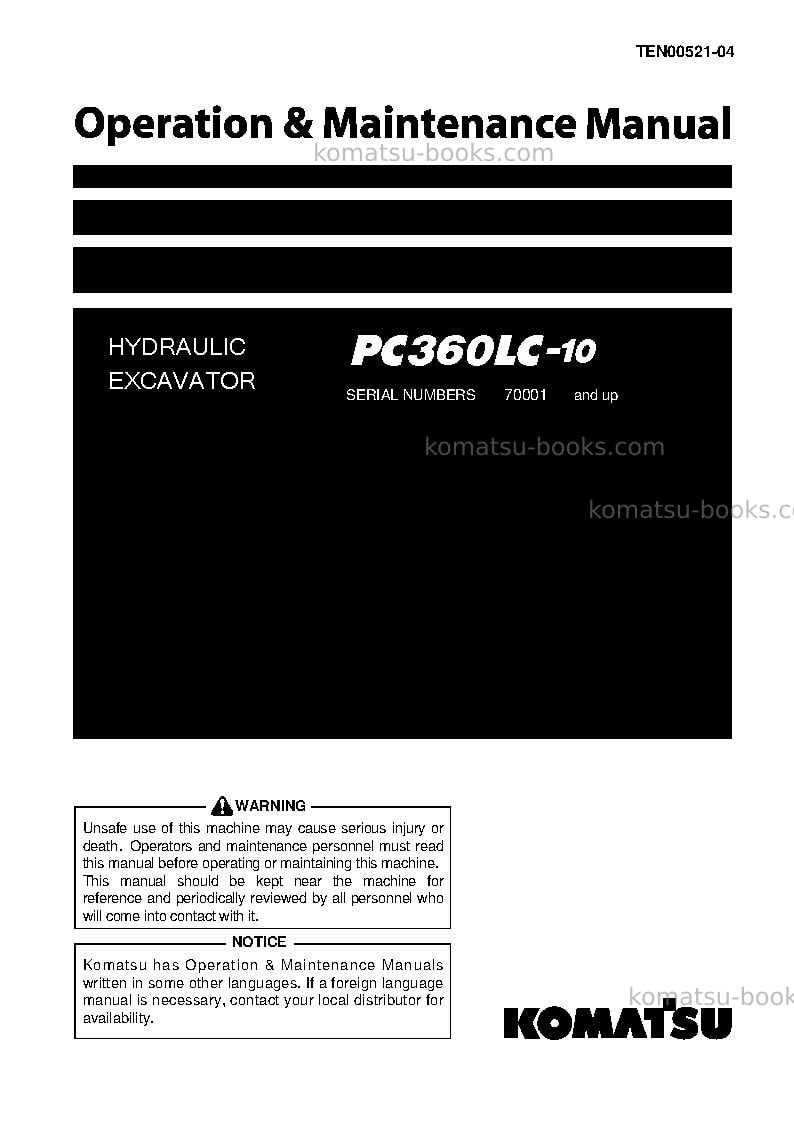Komatsu pc360lc-10jpn Operation manual cover