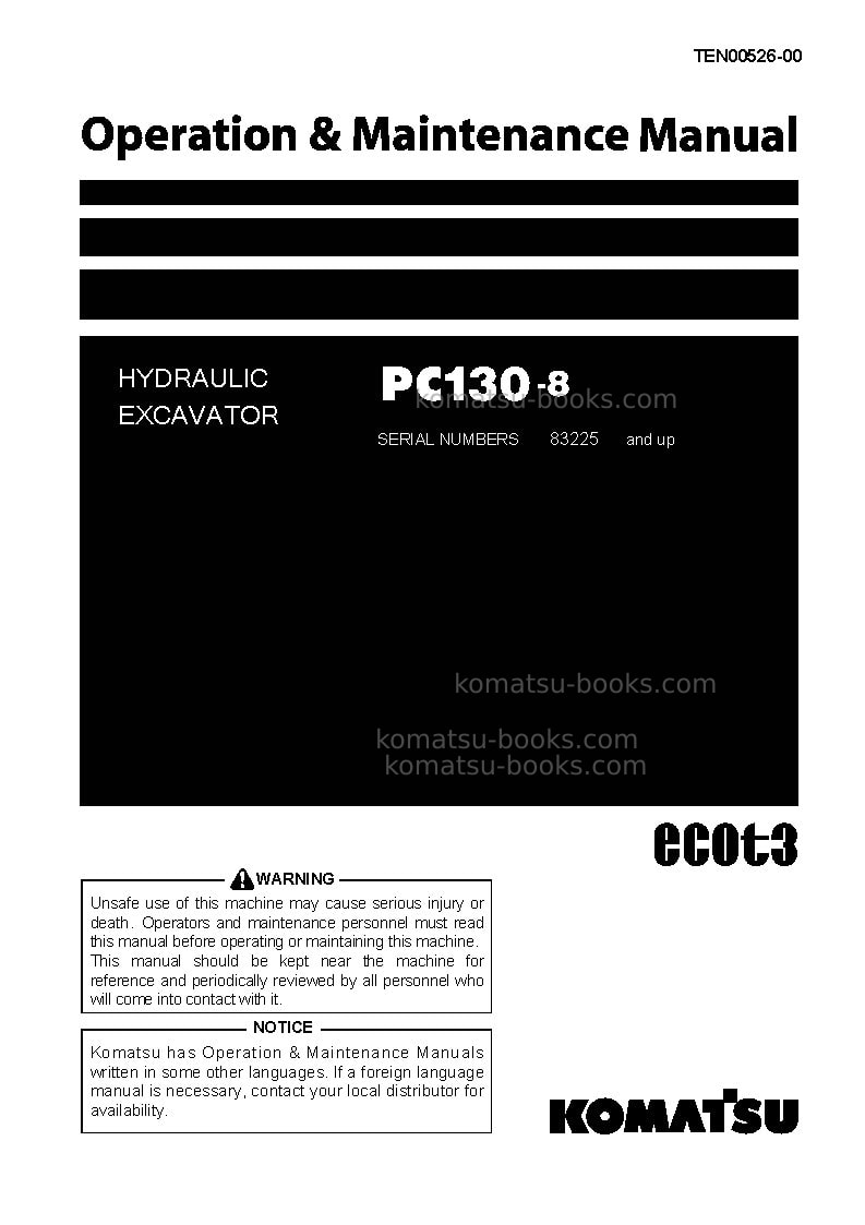 Komatsu pc130-8jpn Operation manual cover Komatsu pc130-8jpn Operation manual cover