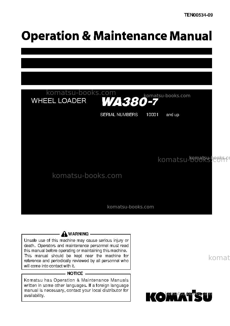 Komatsu wa380-7jpn Operation manual cover