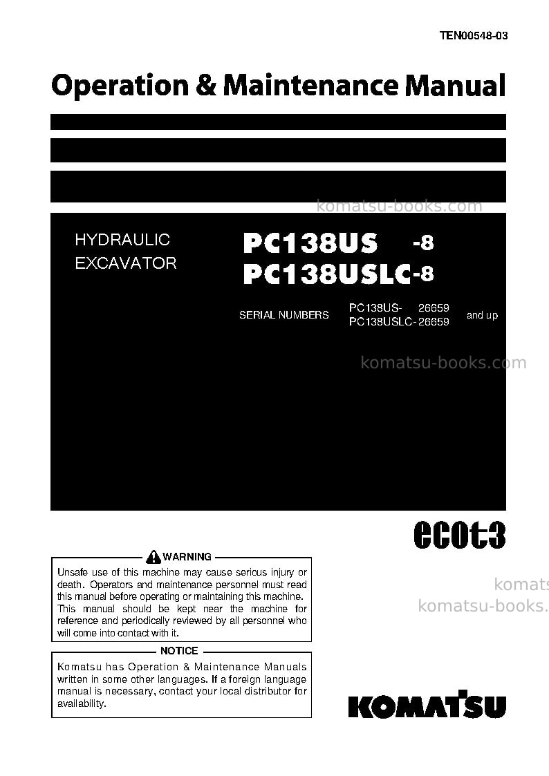 Komatsu pc138us-8jpn Operation manual cover Komatsu pc138us-8jpn Operation manual cover