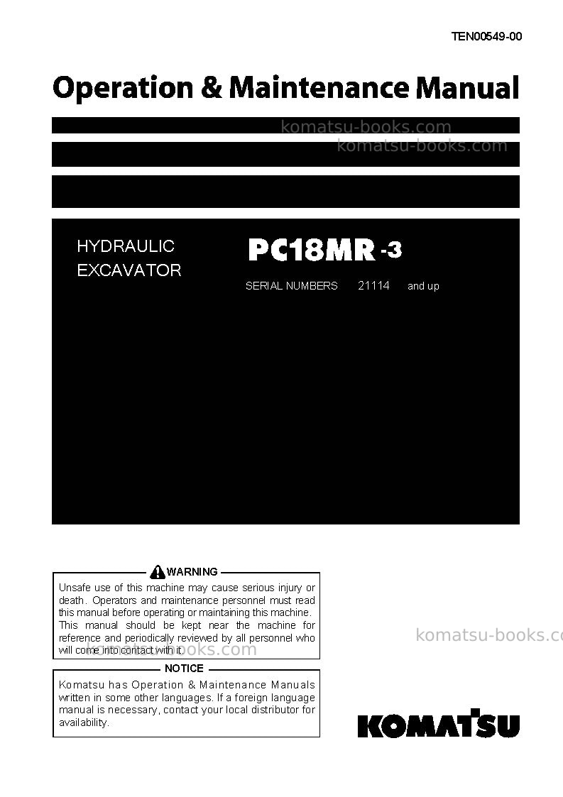 Komatsu pc18mr-3jpn Operation manual cover Komatsu pc18mr-3jpn Operation manual cover