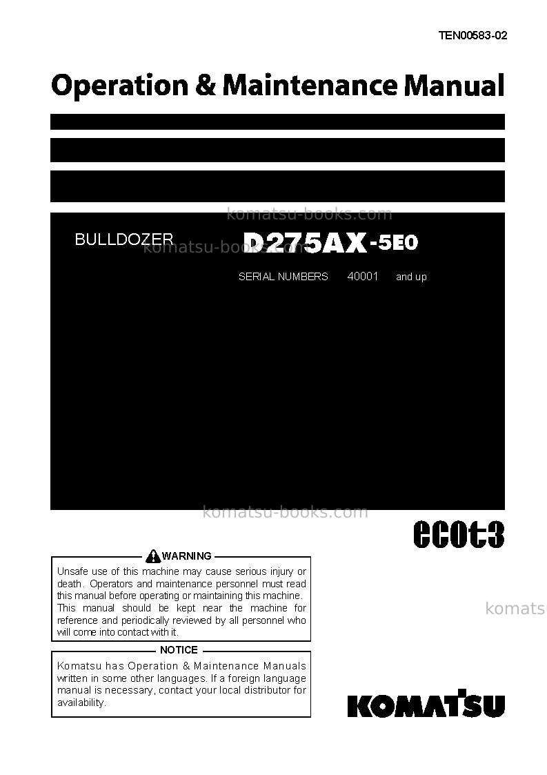 Komatsu d275ax-5jpn-e0 Operation manual cover Komatsu d275ax-5jpn-e0 Operation manual cover