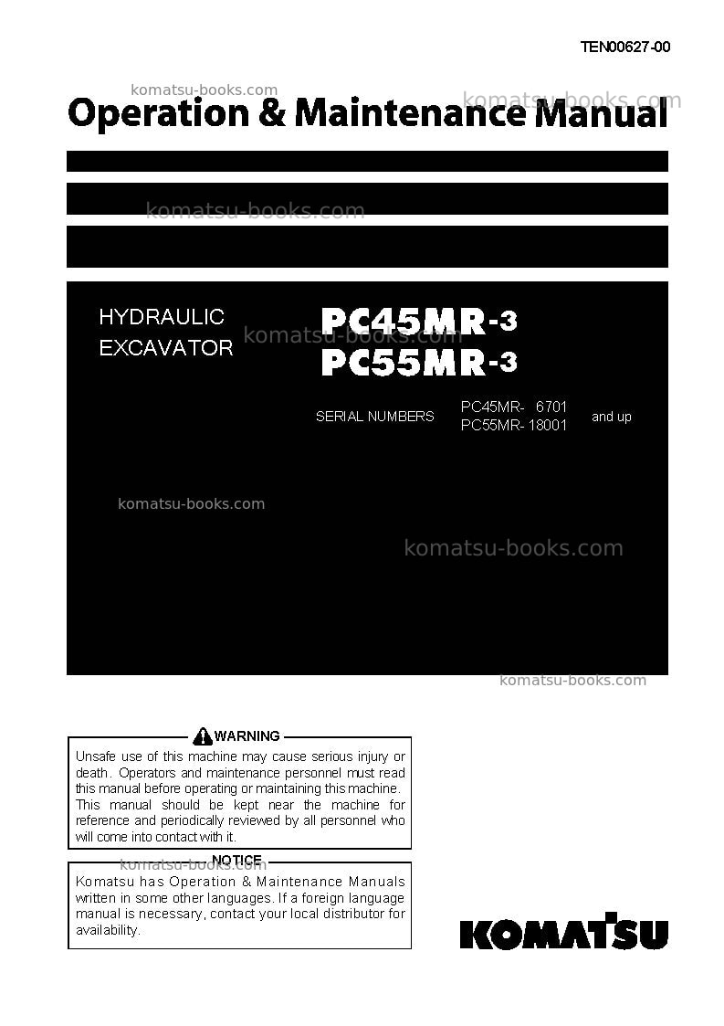 Komatsu pc55mr-3jpn Operation manual cover