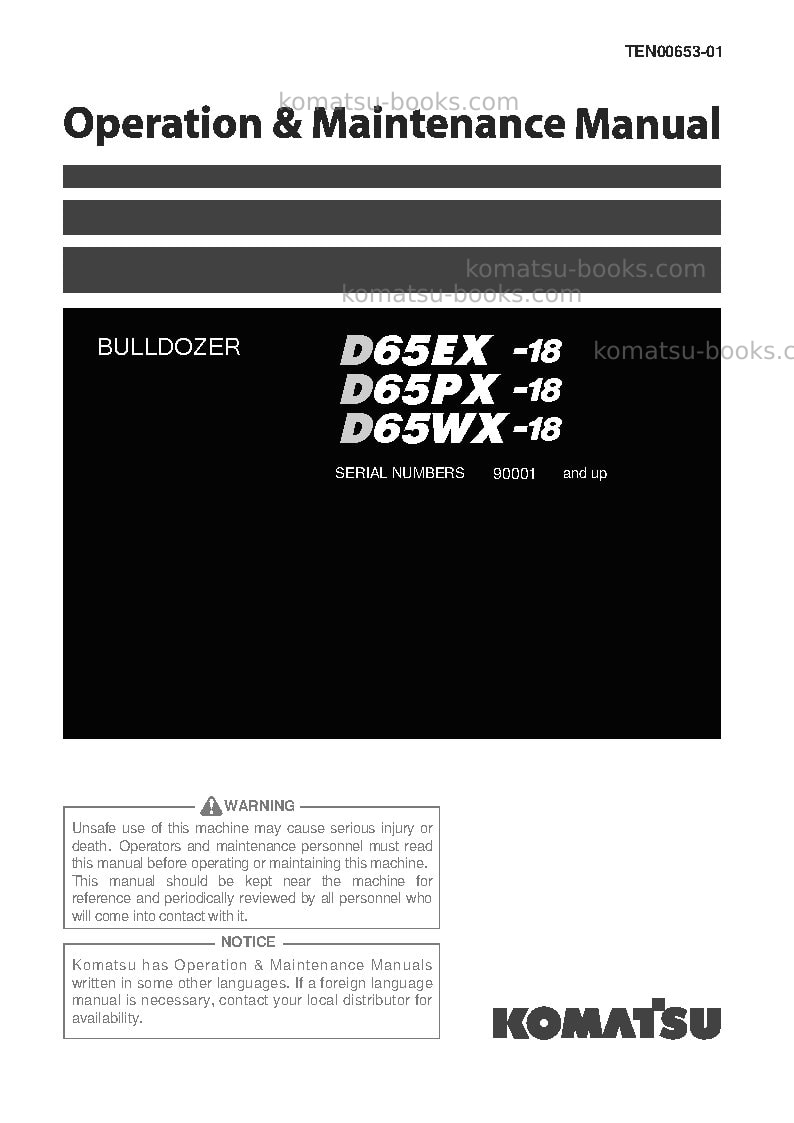 Komatsu d65wx-18jpn Operation manual cover Komatsu d65wx-18jpn Operation manual cover