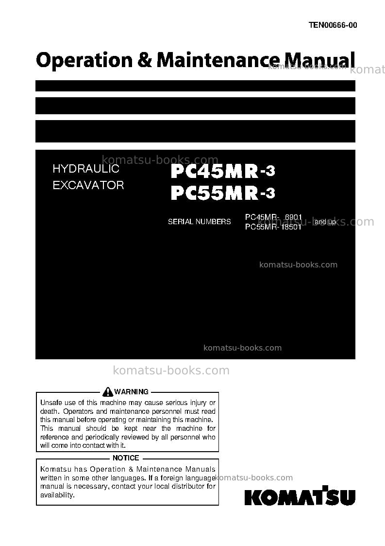 Komatsu pc55mr-3jpn Operation manual cover