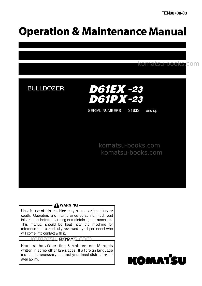 Komatsu d61ex-23jpn Operation manual cover