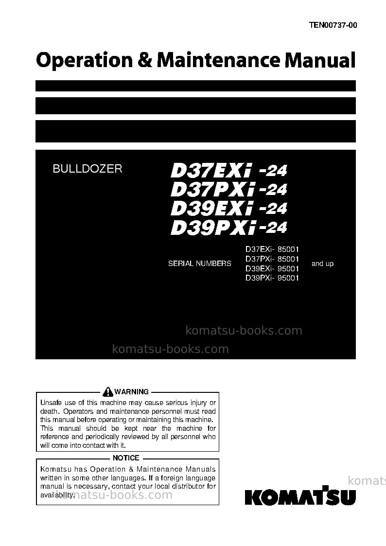 Komatsu d39pxi-24jpn Operation manual cover Komatsu d39pxi-24jpn Operation manual cover