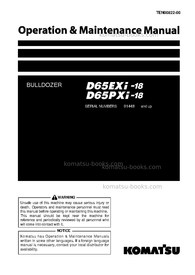 Komatsu d65exi-18jpn Operation manual cover