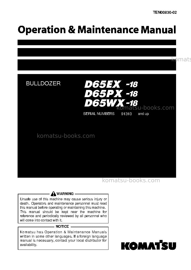 Komatsu d65ex-18jpn Operation manual cover Komatsu d65ex-18jpn Operation manual cover