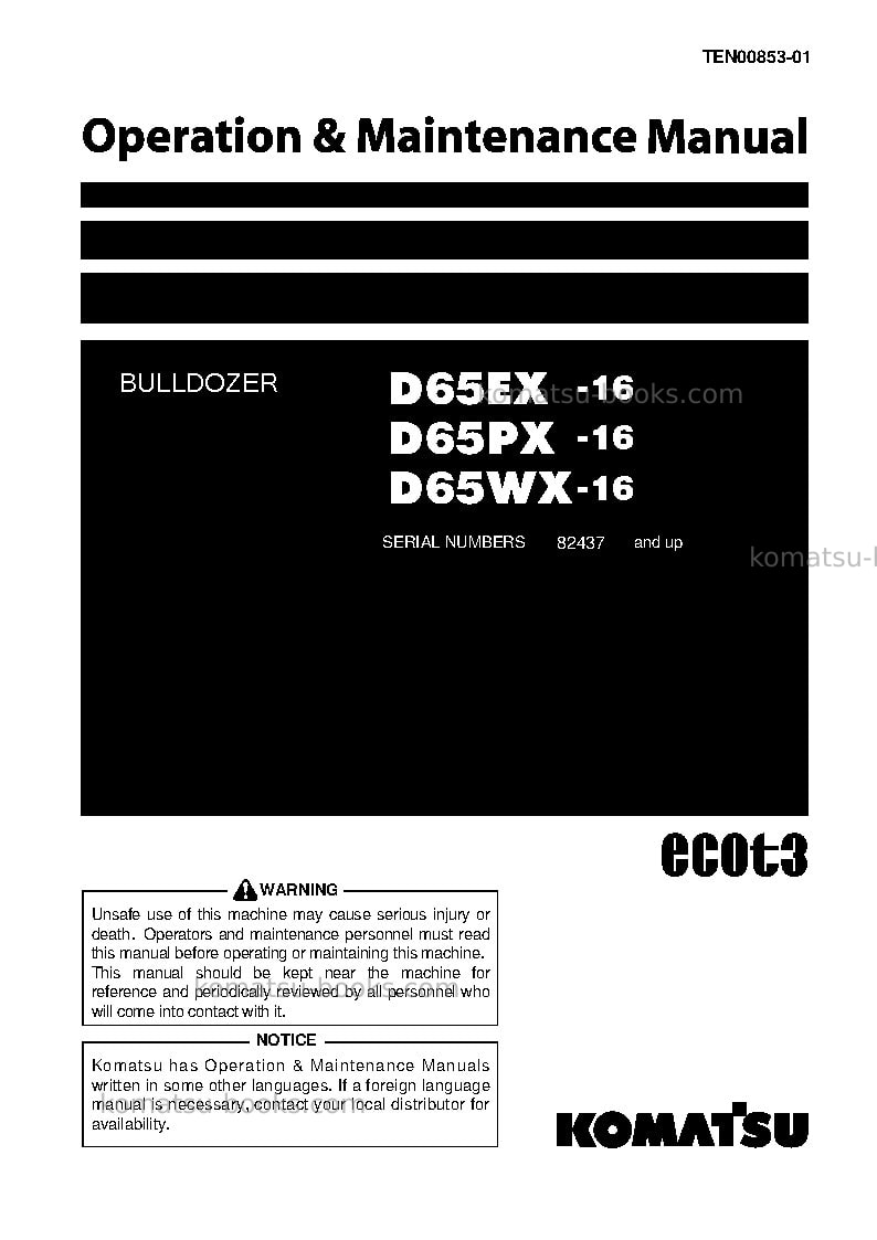 Komatsu d65ex-16jpn Operation manual cover Komatsu d65ex-16jpn Operation manual cover