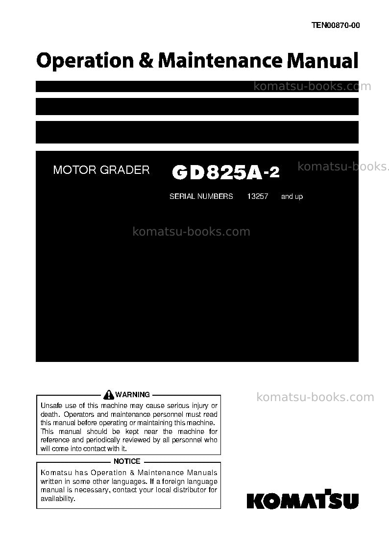 Komatsu gd825a-2jpn Operation manual cover Komatsu gd825a-2jpn Operation manual cover