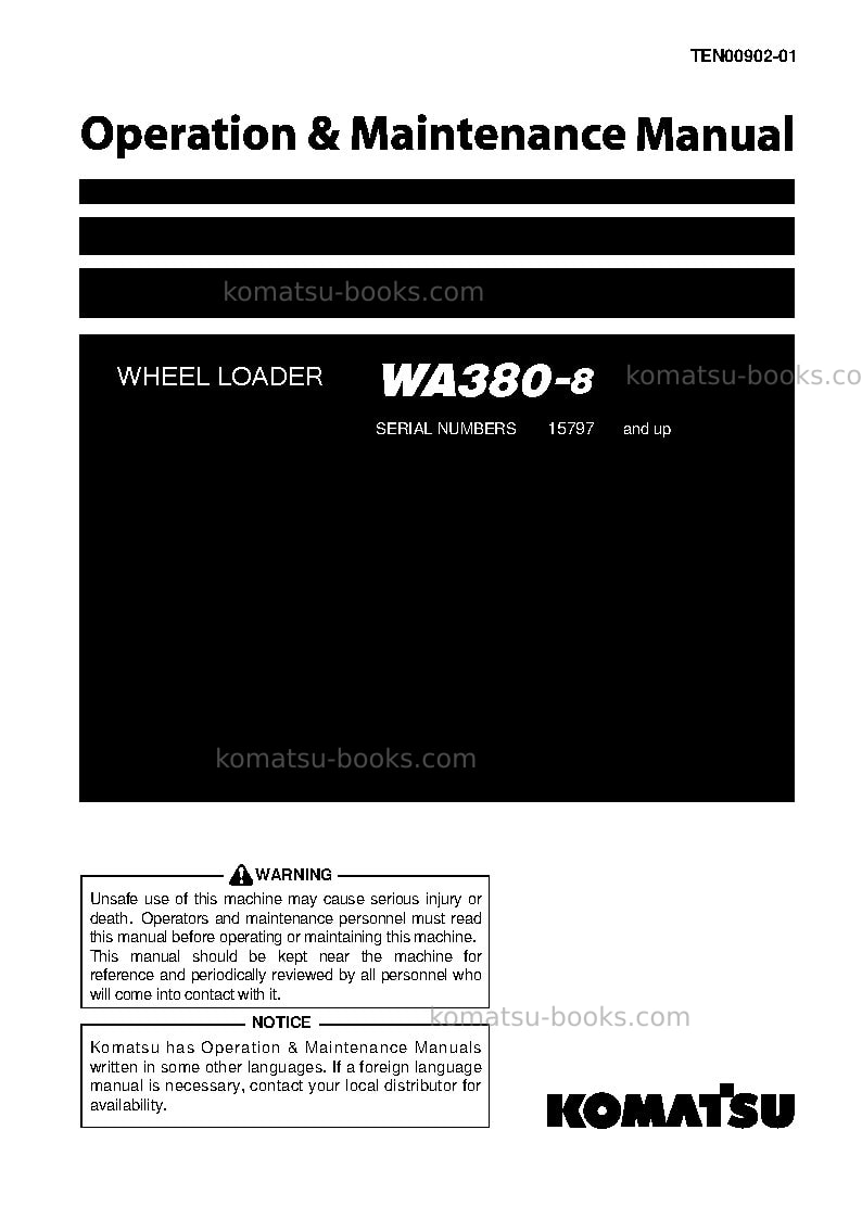 Komatsu wa380-8jpn Operation manual cover Komatsu wa380-8jpn Operation manual cover