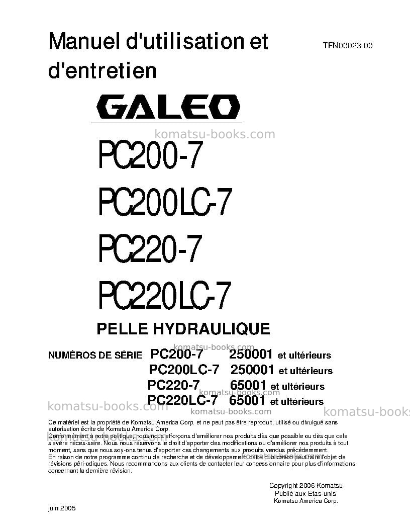Komatsu pc220lc-7jpn Manuel d'utilisation couverture Komatsu pc220lc-7jpn Manuel d'utilisation couverture