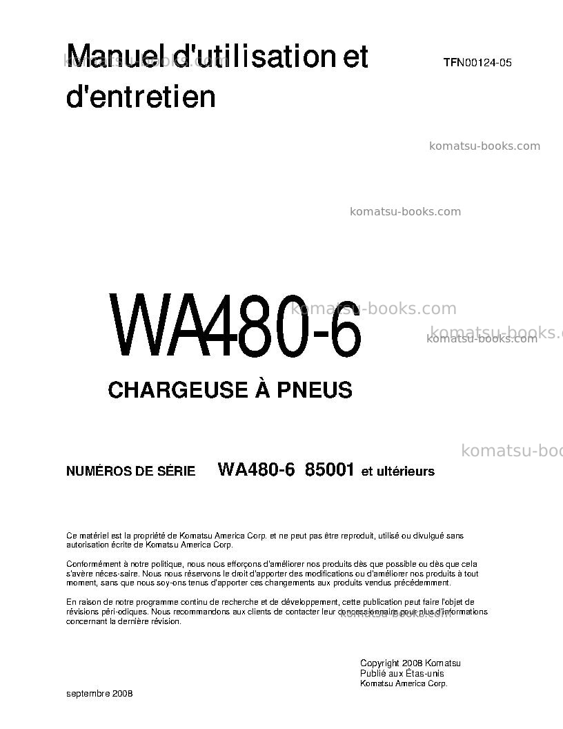 Komatsu wa480-6jpn Manuel d'utilisation couverture