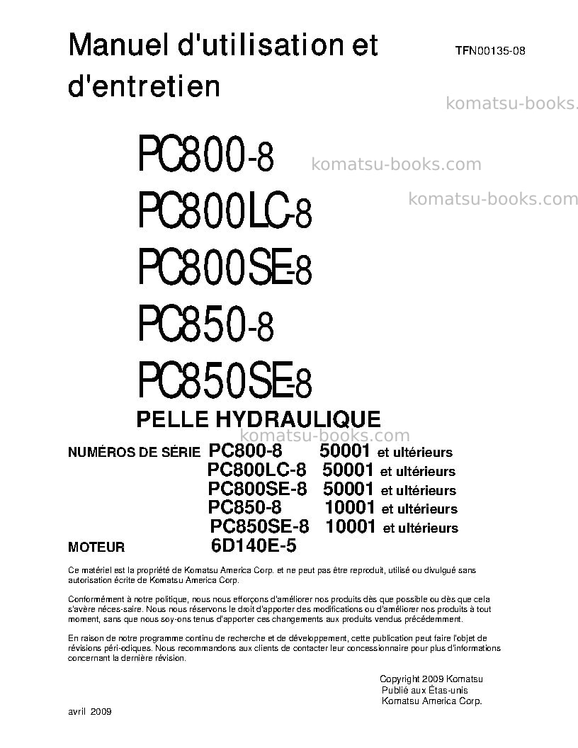 Komatsu pc850se-8jpn Manuel d'utilisation couverture Komatsu pc850se-8jpn Manuel d'utilisation couverture