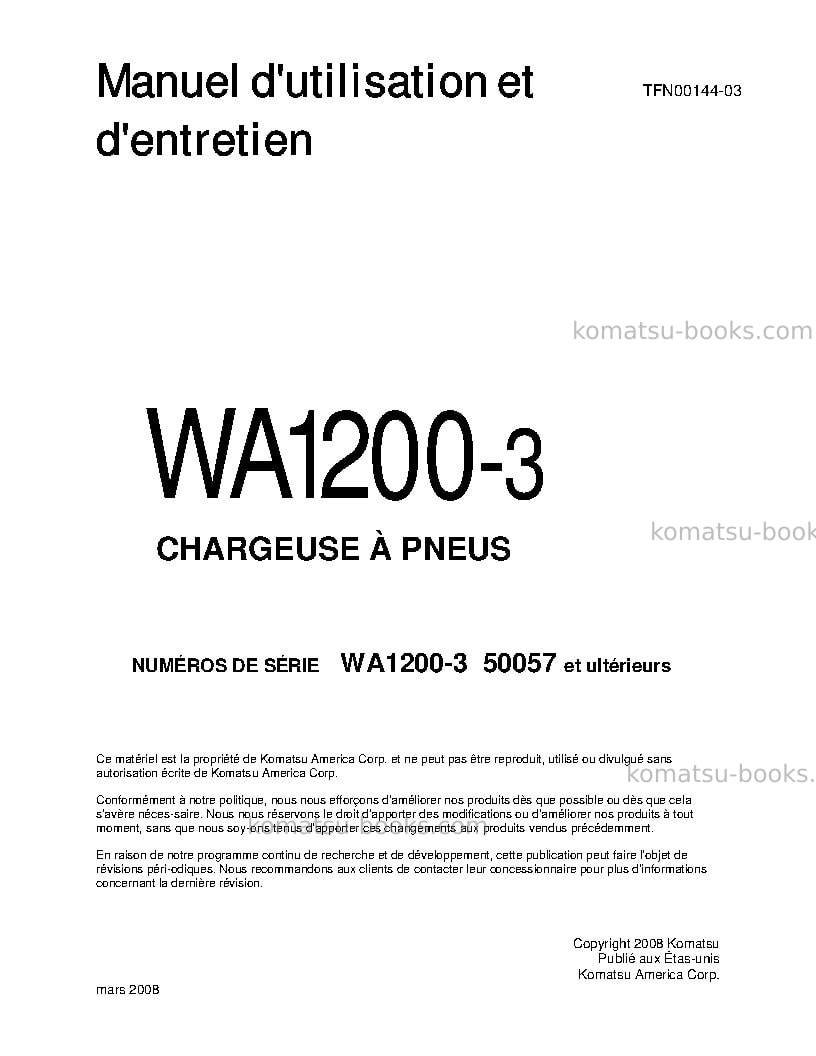 Komatsu wa1200-3jpn Manuel d'utilisation couverture Komatsu wa1200-3jpn Manuel d'utilisation couverture