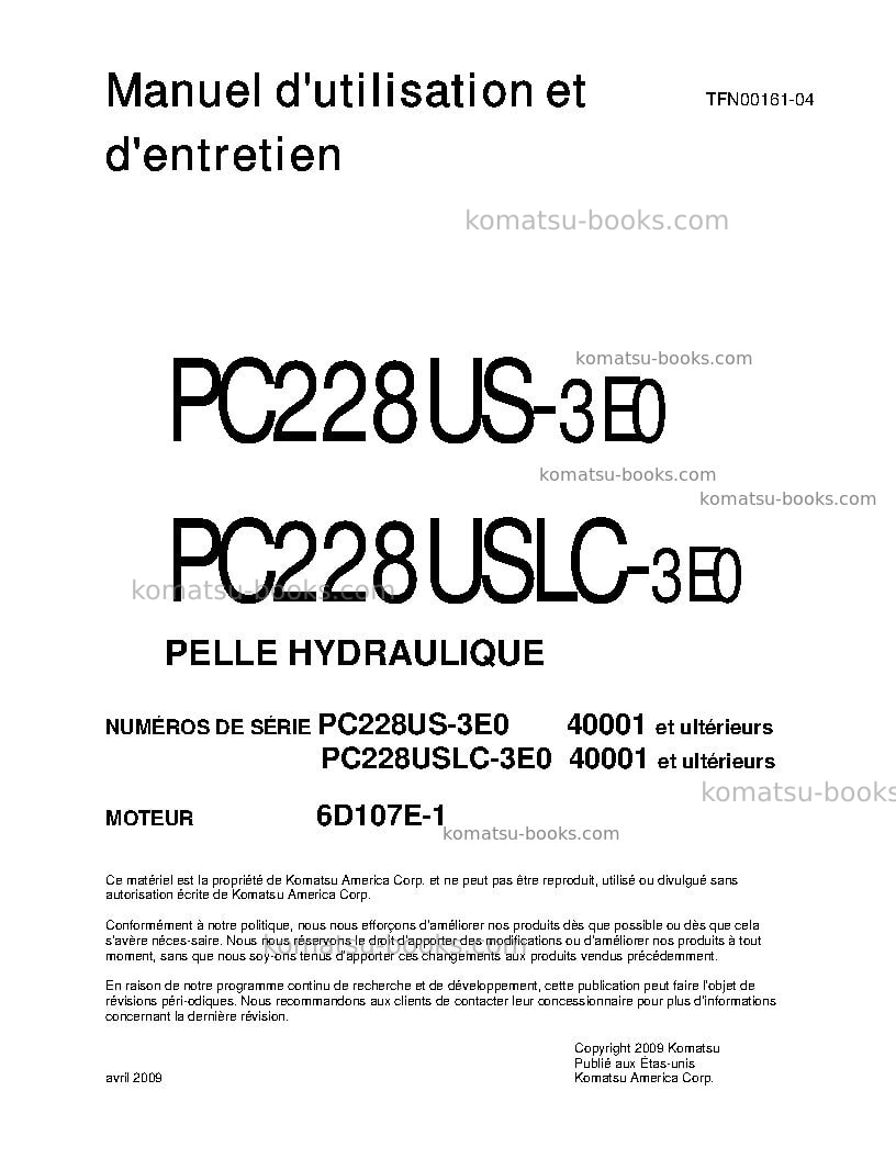 Komatsu pc228us-3jpn-e0 Manuel d'utilisation couverture Komatsu pc228us-3jpn-e0 Manuel d'utilisation couverture