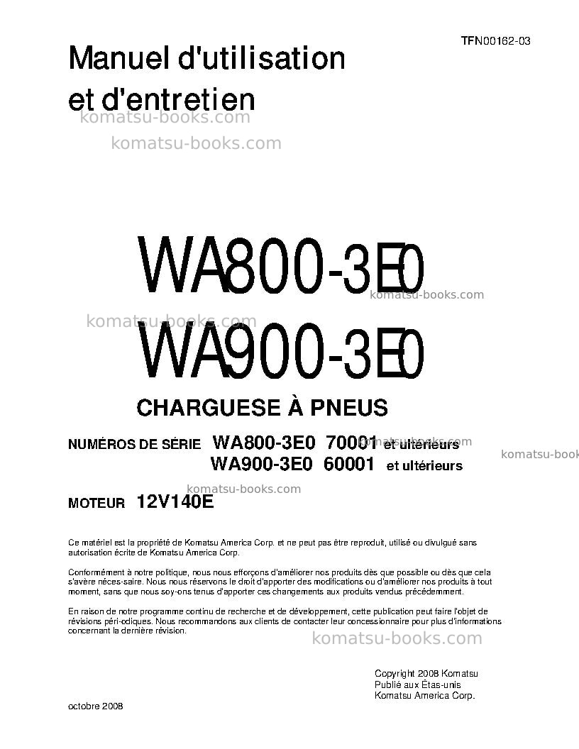Komatsu wa900-3jpn-e0 Manuel d'utilisation couverture