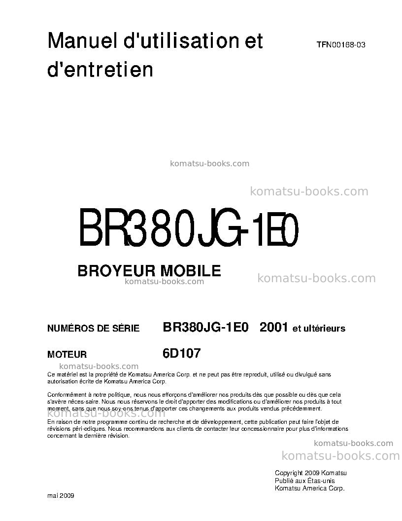 Komatsu br380jg-1jpn-e0 Manuel d'utilisation couverture