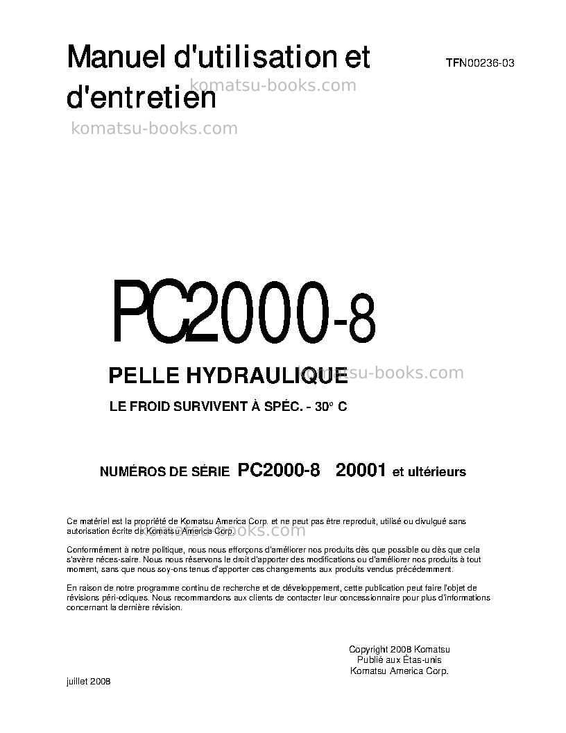 Komatsu pc2000-8jpn--30c degree Manuel d'utilisation couverture