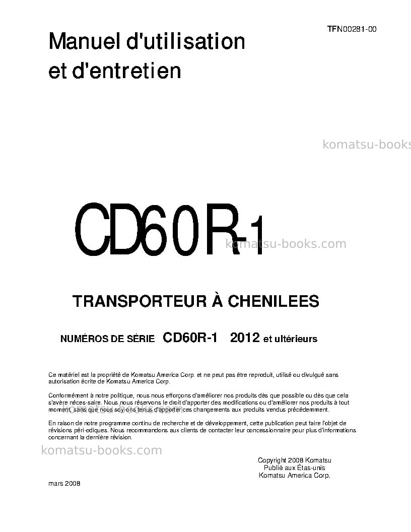 Komatsu cd60r-1jpn Manuel d'utilisation couverture Komatsu cd60r-1jpn Manuel d'utilisation couverture