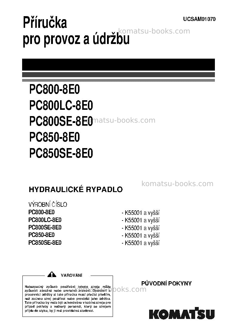 Komatsu pc800lc-8gbr-e0 Provozní manuál obálka Komatsu pc800lc-8gbr-e0 Provozní manuál obálka