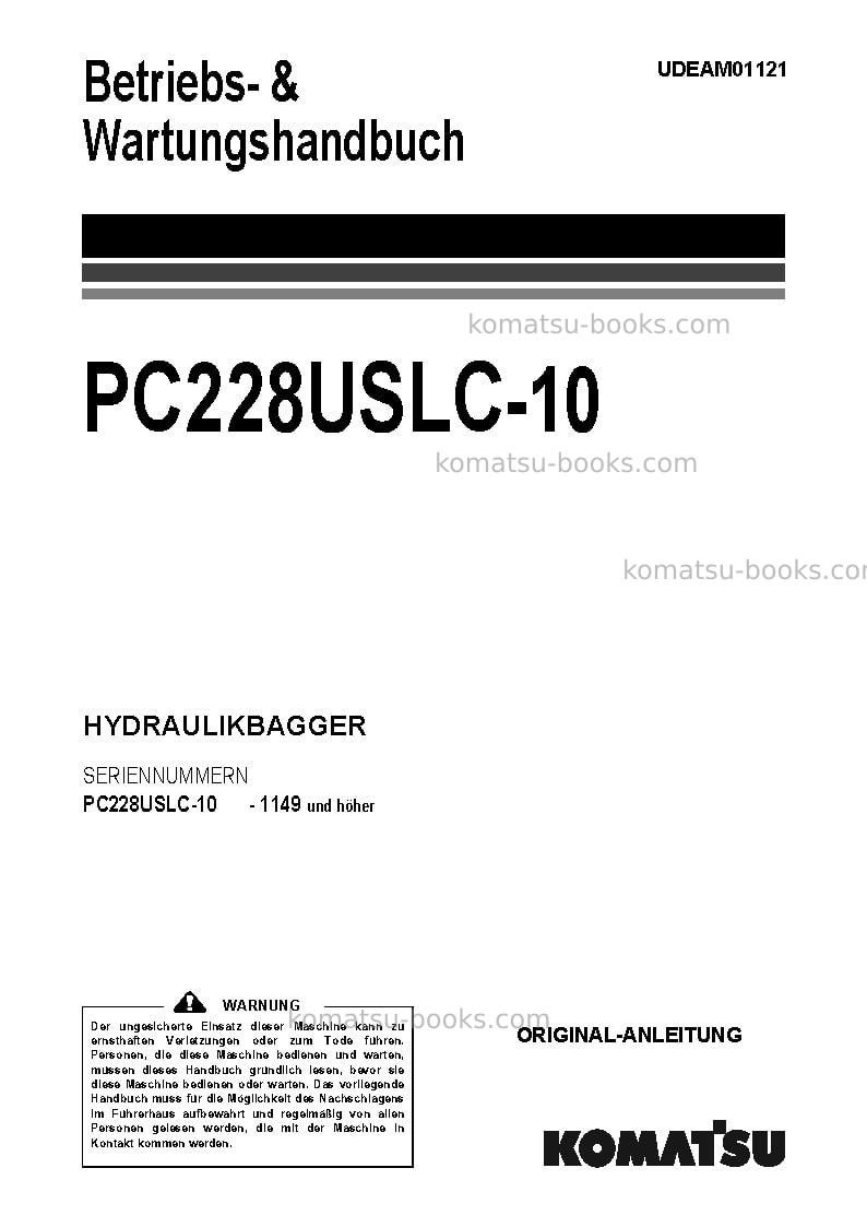 Komatsu pc228uslc-10gbr Betriebsanleitung Titelseite Komatsu pc228uslc-10gbr Betriebsanleitung Titelseite