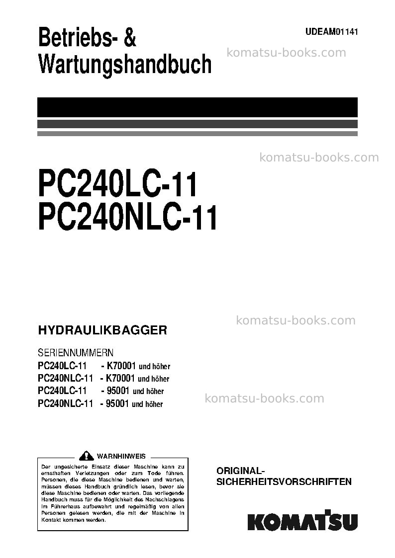 Komatsu pc240lc-11gbr Betriebsanleitung Titelseite Komatsu pc240lc-11gbr Betriebsanleitung Titelseite