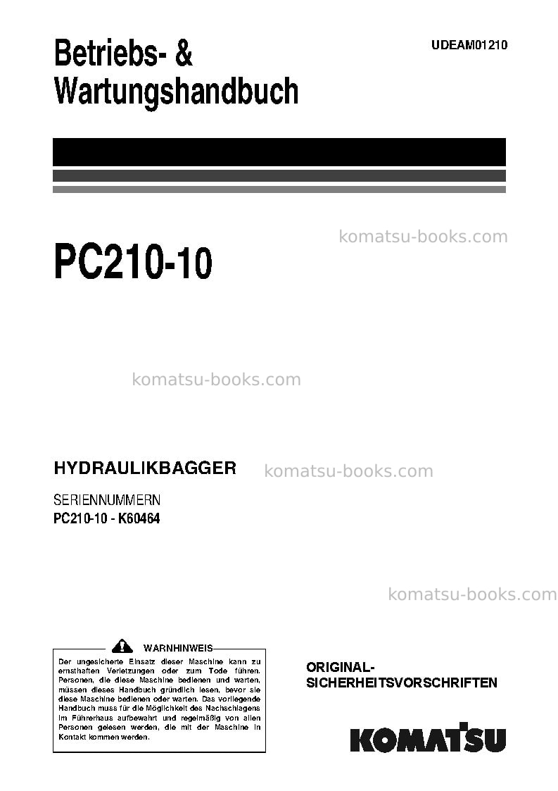 Komatsu pc210-10gbr Betriebsanleitung Titelseite Komatsu pc210-10gbr Betriebsanleitung Titelseite