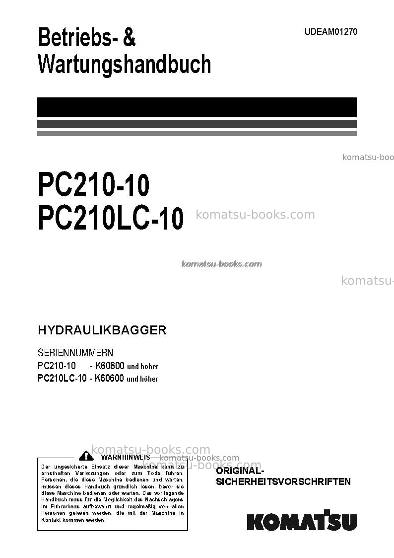 Komatsu pc210lc-10gbr Betriebsanleitung Titelseite Komatsu pc210lc-10gbr Betriebsanleitung Titelseite