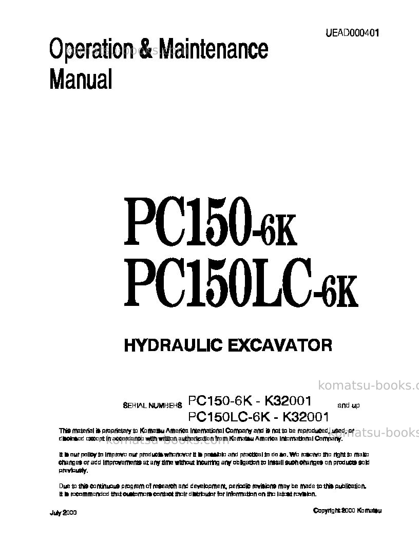 Komatsu pc150-6gbr-k Operation manual cover Komatsu pc150-6gbr-k Operation manual cover