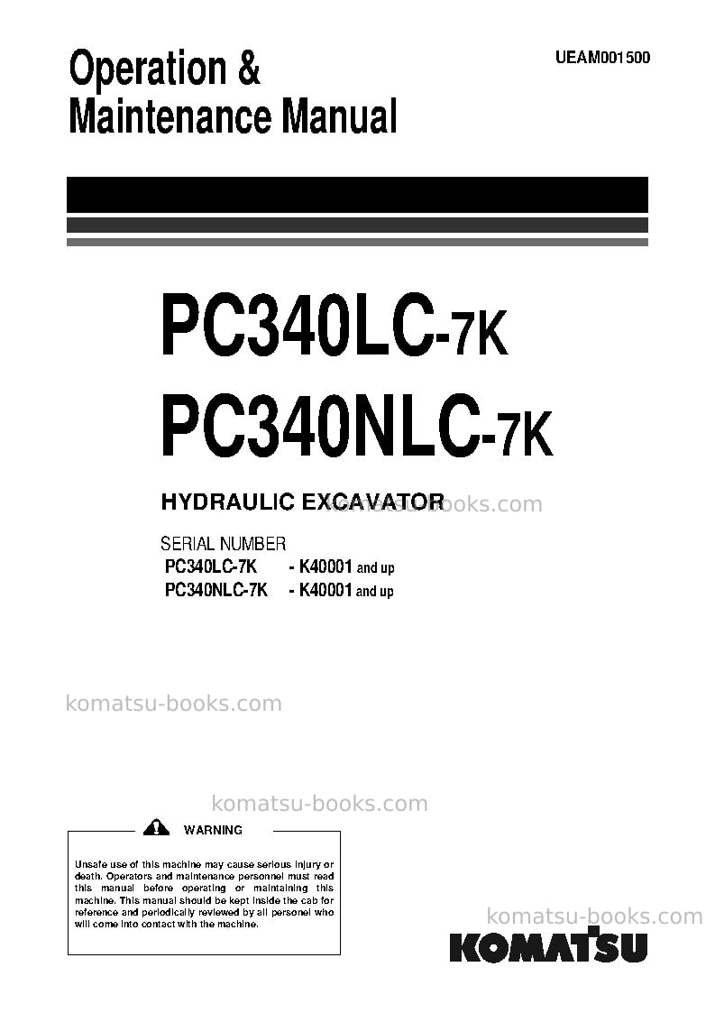 Komatsu pc340lc-7gbr-k Operation manual cover