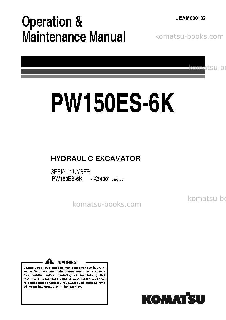 Komatsu pw150es-6gbr-k Operation manual cover Komatsu pw150es-6gbr-k Operation manual cover