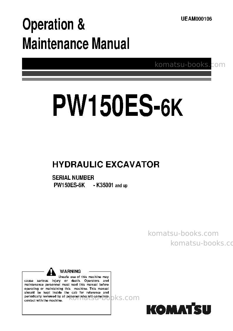 Komatsu pw150es-6gbr-k Operation manual cover Komatsu pw150es-6gbr-k Operation manual cover