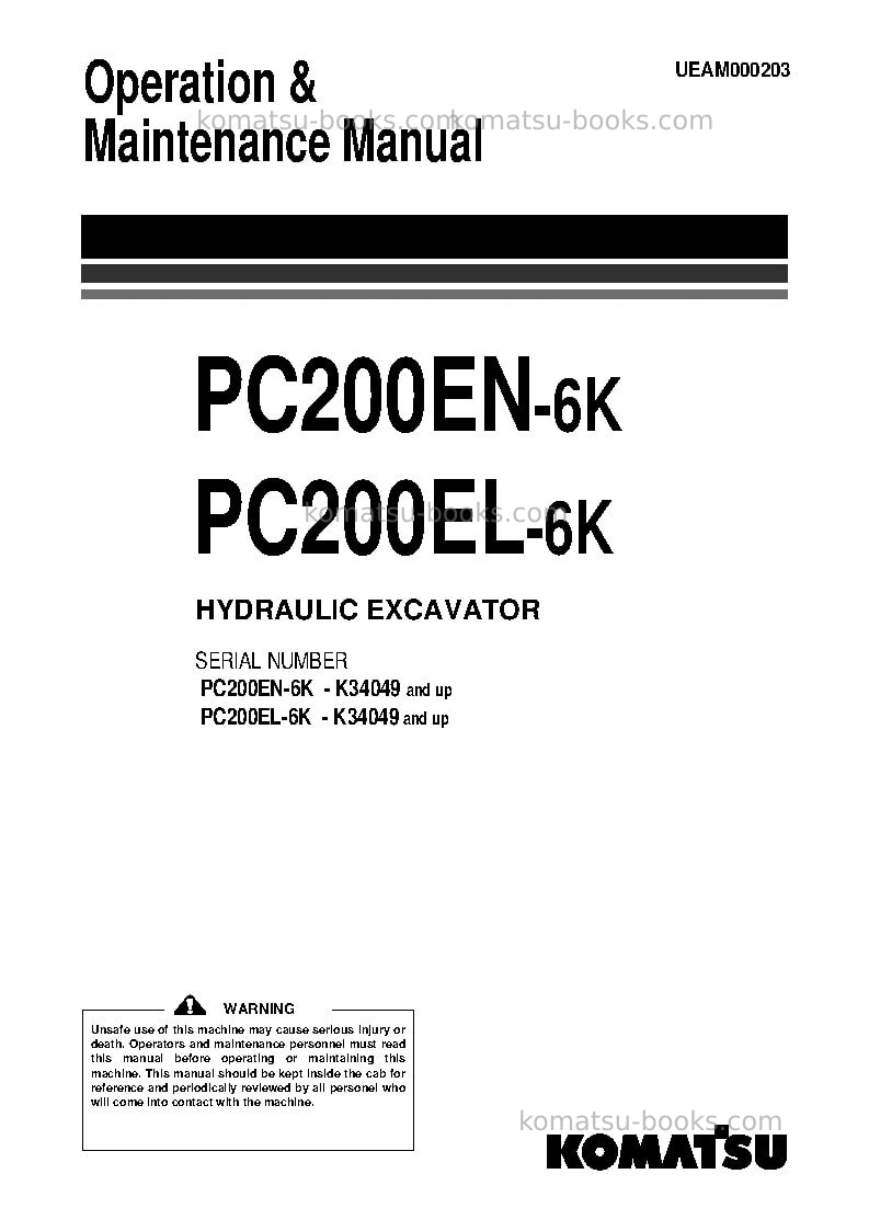 Komatsu pc200en-6gbr-k Operation manual cover Komatsu pc200en-6gbr-k Operation manual cover