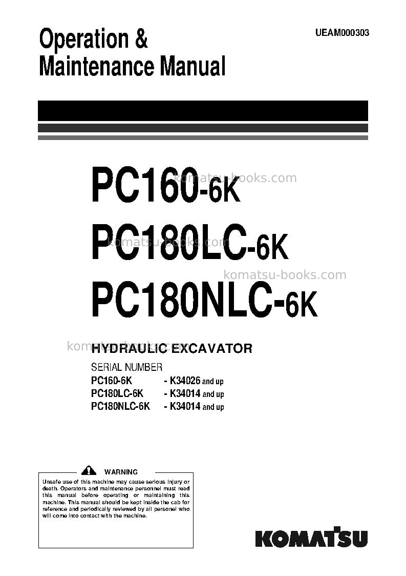 Komatsu pc180lc-6gbr-k Operation manual cover Komatsu pc180lc-6gbr-k Operation manual cover