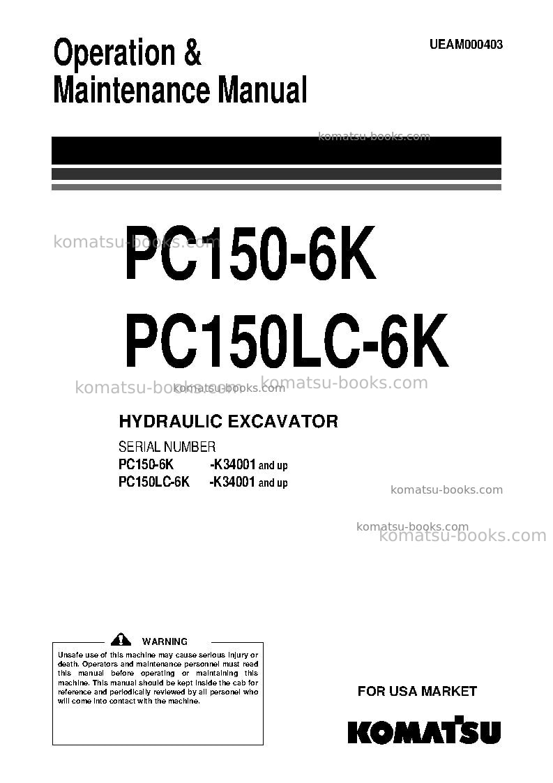 Komatsu pc150-6gbr-k Operation manual cover Komatsu pc150-6gbr-k Operation manual cover