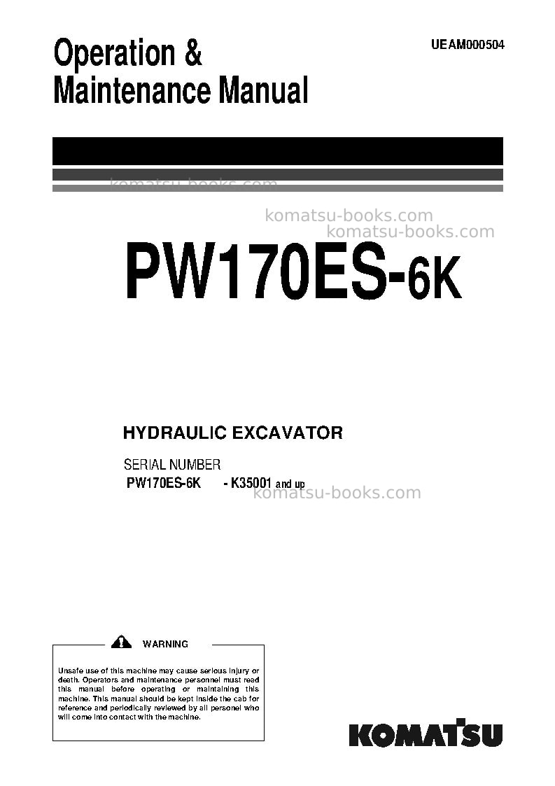 Komatsu pw170es-6gbr-k Operation manual cover Komatsu pw170es-6gbr-k Operation manual cover